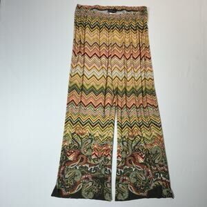 Slinky Brand Chevron Paisley Palazzo Pants Multicolor Boho Wide Leg 1X USA